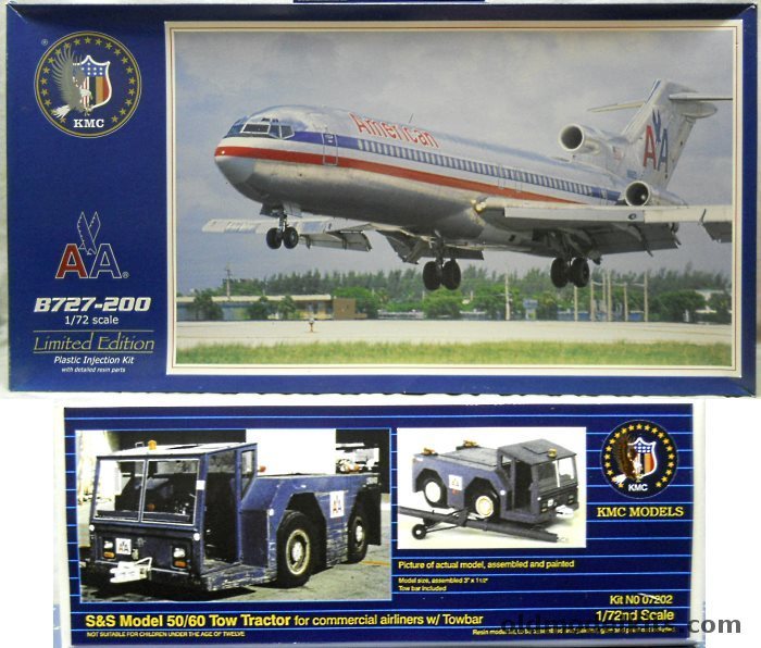 KMC 1/72 Boeing 727-200 With S&S Model 50/60 Two Tractor With Tow Bar  - American Airlines (1/72 727), PA01 plastic model kit